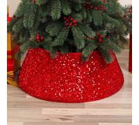 HpLive Collare per albero di Natale in velluto e paillettes sirena, design double face, per alberi artificiali da giardino (rosso)
