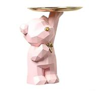 HpLive Contenitore geometrico a forma di orso in resina, organizer da scrivania, decorazione simpatica figura animale, per ufficio e casa (rosa)