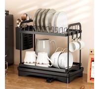 HpLive Doppio scolapiatti da cucina in acciaio al carbonio con portaposate e scolapiatti per un'organizzazione salvaspazio