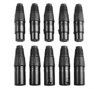 HpLive Set di 10 XLR per DMX a 3 poli maschio e femmina per cavo microfono audio, contatti in ottone di alta qualità con alloggiamento in plastica, adatto per professionisti (nero)