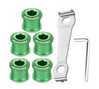 HpLive Set di viti per catena per bicicletta, in lega di alluminio anodizzato, con strumento per pignone singola, 5 pezzi, in nero, blu, verde, giallo, argento, viola (verde)