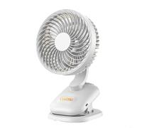 HpLive Ventilatore portatile con clip, ricaricabile tramite USB, ventilatore oscillante automatico, per passeggino e scrivania, girevole a 120° orizzontale, 4 livelli di velocità (bianco)