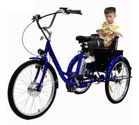 HpLNDas Bicicletta Elettrica Familiare A 3 Ruote, Triciclo Elettrico per Adulti con Cestino/Batteria Rimovibile, Pneumatici da 24 Pollici, con Sedile O Cestino, Carico Massimo: 150 kg,Blue-WithSeat