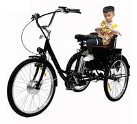 HpLNDas Bicicletta Elettrica Familiare A 3 Ruote, Triciclo Elettrico per Adulti con Cestino/Batteria Rimovibile, Pneumatici da 24 Pollici, con Sedile O Cestino, Carico Massimo: 150 kg,Black-WithSeat