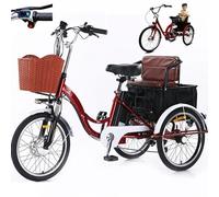 HpLNDas Triciclo Elettrico da 20 Pollici per Adulti (7 velocità) - Carico Massimo 150 kg, Bici Elettriche A 3 Ruote,Clacson + Faro A LED, per Uso Quotidiano, Shopping E Trasporto di Merci A Casa,Seat