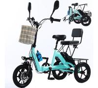 HpLNDas Triciclo Elettrico Pieghevole per Adulti, Triciclo Elettrico A Tre Ruote da 14 Pollici con Sedile Passeggero/Cestino Grande, Batteria al Litio da 48 V 10 Ah, Carico Massimo: 180 kg,Green