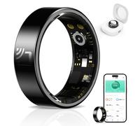 HPLSZCN Smart Ring for Men Women with Charging Case, Multi-Sport Mode Pedometer, Heart Rate, SpO2, Sleep, IP68 Waterproof, Fitness Activity Tracking Ring Android iOS, Size 8 (Black-ceramica, 7)