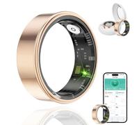 HPLSZCN Smart Ring for Men Women with Charging Case, Multi-Sport Mode Pedometer, Heart Rate, SpO2, Sleep, IP68 Waterproof, Fitness Activity Tracking Ring Android iOS, Size 8, Black (Gold, 12)