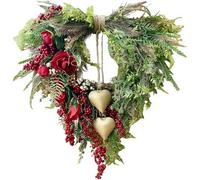 HPMCVE Corona de corazón rústica para puerta Principal de San Valentín, Corona romántica para puerta con Resistente Lazo para colgar, follaje Dorado, Flores de Tela y Campana(2 PCS)