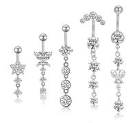 Hpmjz 5 anelli pendenti per ombelico in acciaio inox, per ombelico corti, carini, inverso, gioielli per il corpo, a forma di farfalla, per donne e uomini