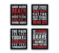 HPNIUB Set di 4 stampe artistiche motivazionali con citazioni motivazionali a lavagna, poster su tela motivazionale, con scritta Hard Work Painting Be Strong Be Brave, decorazione da parete per