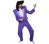 HPO HALLOWEEN PARTY ONLINE Abito da uomo rock star anni '80, viola scuro, con pantaloni abbinati, vestito di alta qualità per Halloween da uomo, costume ideale per cosplay per feste a tema e Natale, L
