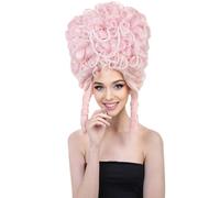 HPO HALLOWEEN PARTY ONLINE Parrucca da donna con alveare - elegante stile regina francese con cappuccio standard traspirante - perfetta per cosplay e Halloween, fibra ignifuga, rosa