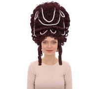 HPO HALLOWEEN PARTY ONLINE Parrucca da donna con alveare - elegante stile regina francese con cappuccio standard traspirante - perfetta per cosplay e Halloween, fibra ignifuga, bordeaux