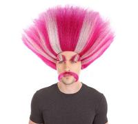 HPO HALLOWEEN PARTY ONLINE Parrucca da uomo Troll King con sopracciglia e baffi, parrucca per cosplay fantasy bianca e rosa, per Halloween, travestimento e costumi ispirati al film
