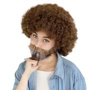 HPO HALLOWEEN PARTY ONLINE Set parrucca e barba da pittore afro anni '80 per adulti, look celebrità senza sforzo, parrucca per Halloween, marrone