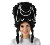 HPO - Parrucca da donna, stile regina francese, elegante, con cappuccio standard traspirante, perfetta per cosplay e Halloween, fibra ignifuga, colore nero