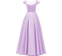 HPPEE Abiti da cocktail da sposa fuori dalla spalla Una linea lunga pieghettata macchia formale Prom abiti da sera per le donne con tasche, Lavanda, 62 Più