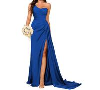 HPPEE Abiti da damigella d'onore da donna a una spalla per matrimonio, a sirena, in raso lungo, da sera, con fessura, Blu reale, 48