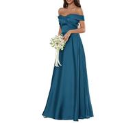 HPPEE Abiti da damigella d'onore in raso con spalle scoperte per le donne senza maniche una linea abito da ballo lungo abito da ballo, Foglia di t, 54 Più