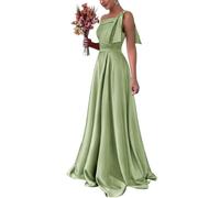 HPPEE Abiti da damigella d'onore in raso monospalla per le donne Party A Line Abito formale per ospiti di nozze, Verde salvia, 50