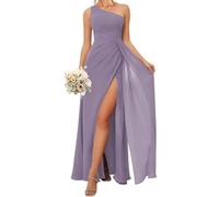 HPPEE Abiti da damigella d'onore monospalla per le donne in chiffon increspato una linea abito da sera formale con fessura, Glicine, 44