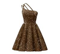 HPPEE Abiti da donna monospalla con paillettes per ritorno a casa per adolescenti senza maniche lunghezza al ginocchio abito da cocktail party, Marrone, 50