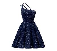 HPPEE Abiti da donna monospalla con paillettes per ritorno a casa per adolescenti senza maniche lunghezza al ginocchio abito da cocktail party, blu navy, 48