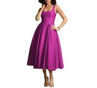 HPPEE Abito da ballo da donna in raso con tasche, abito da ballo a linea A, corsetto formale per feste, Fucsia, 40