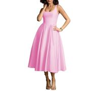 HPPEE Abito da ballo da donna in raso con tasche, abito da ballo a linea A, corsetto formale per feste, rosa, 38