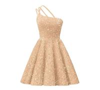 HPPEE Abito da cocktail con paillettes e spalla scoperta, per adolescenti, senza maniche, lunghezza al ginocchio, oro rosa, 50 Grande