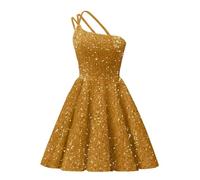 HPPEE Abito da cocktail con paillettes e spalla scoperta, per adolescenti, senza maniche, lunghezza al ginocchio, oro, 50