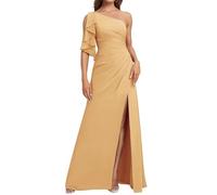 HPPEE Abito da damigella d'onore con spalla scoperta, da donna, con apertura increspata, in chiffon, formale, abito da sera, oro, 50