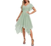 HPPEE Abito da damigella d'onore corto da donna con maniche increspate una linea a V con scollo a V abito da cocktail estivo formale per le donne, Verde salvia, 40