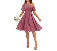 HPPEE Abito da damigella d'onore corto da donna per ragazzi con maniche pieghettate in chiffon increspato abito da sera formale, Rosa del deserto, 50