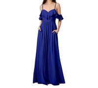 HPPEE Abito da damigella d'onore da donna con spalle scoperte con tasche increspato una linea in chiffon formale abito da sera, Blu reale, 64 Più