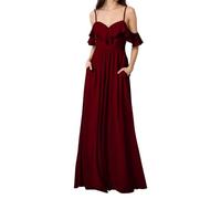 HPPEE Abito da damigella d'onore da donna con spalle scoperte con tasche increspato una linea in chiffon formale abito da sera, Borgogna profonda., 50
