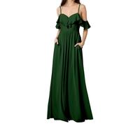 HPPEE Abito da damigella d'onore da donna con spalle scoperte con tasche increspato una linea in chiffon formale abito da sera, Verde smeraldo, 48