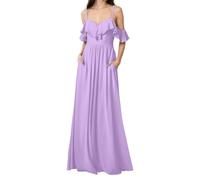 HPPEE Abito da damigella d'onore da donna con spalle scoperte con tasche increspato una linea in chiffon formale abito da sera, Lilla, 44
