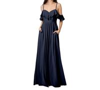 HPPEE Abito da damigella d'onore da donna con spalle scoperte con tasche increspato una linea in chiffon formale abito da sera, blu navy, 38