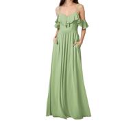 HPPEE Abito da damigella d'onore da donna con spalle scoperte con tasche increspato una linea in chiffon formale abito da sera, Verde salvia, 24 Più
