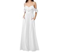 HPPEE Abito da damigella d'onore da donna con spalle scoperte con tasche increspato una linea in chiffon formale abito da sera, bianco, 46