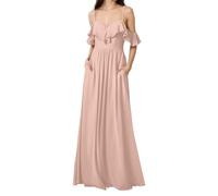 HPPEE Abito da damigella d'onore da donna con spalle scoperte con tasche increspato una linea in chiffon formale abito da sera, Rosa cipria, 48