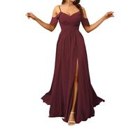 HPPEE Abito da damigella d'onore da donna con spalle scoperte e spacco, in chiffon, scollo a V, abito da sera formale, Borgogna, 40