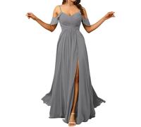 HPPEE Abito da damigella d'onore da donna con spalle scoperte e spacco, in chiffon, scollo a V, abito da sera formale, Grigio, 58 Più
