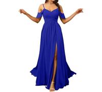 HPPEE Abito da damigella d'onore da donna con spalle scoperte e spacco, in chiffon, scollo a V, abito da sera formale, Blu reale, 40