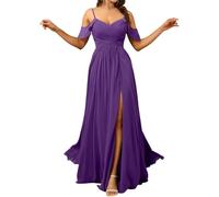 HPPEE Abito da damigella d'onore da donna con spalle scoperte e spacco, in chiffon, scollo a V, abito da sera formale, Viola, 50