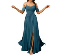 HPPEE Abito da damigella d'onore da donna con spalle scoperte e spacco, in chiffon, scollo a V, abito da sera formale, Foglia di t, 50