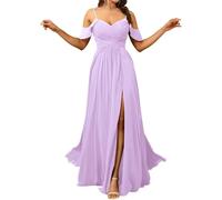 HPPEE Abito da damigella d'onore da donna con spalle scoperte e spacco, in chiffon, scollo a V, abito da sera formale, Lilla, 52 Più