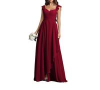 HPPEE Abito da damigella d'onore da donna in chiffon con fessura increspata una linea formale abito da sera abito da sposa abito da ospite, Rosso vinaccia, 54 Più